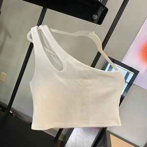 Princess Polly One Shoulder White Ribbed Tank Top